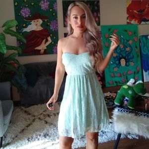 Light blue strapless lace dress size xs